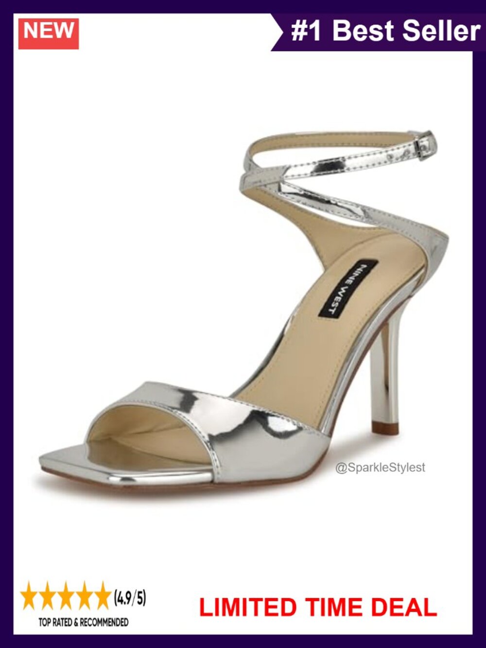 Nine West Devan Dress Sandals Square Toe Heeled Sandal Ankle Strap